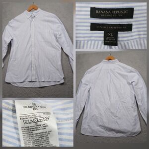 Banana Republic Organic Cotton Shirt Men's XL Blue White Stripe Untucked Fit